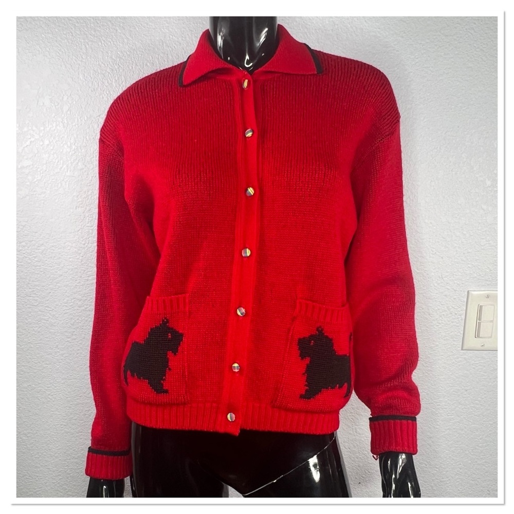 Parkhurst 100% Virgin Wool Cardigan w/Tartan Print Fabric Covered Buttons Sz M